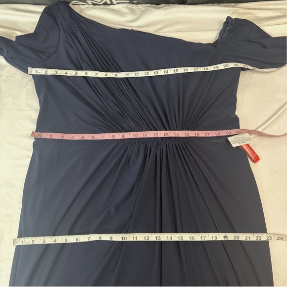 NWT Mac Duggal [ Plus 18W ] Ruched‎ One-Shoulder Long-Sleeve Gown Blue - Picture 14 of 16